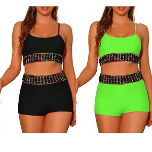 INSPIRE CHIC Women's Contrast Color High Waisted Scoop Neck Swimsuit Bathing Suit 2 Sets - 1 of 4