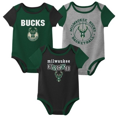 NBA Milwaukee Bucks Baby Boys' 3pk Bodysuit - 12M
