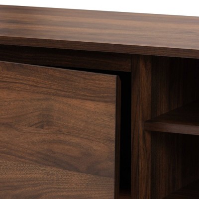 Landen Walnut Brown Wood and Gold Mid-Century TV Stand for 65" TVs
