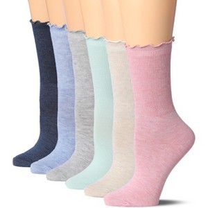 Tipi Toe Womens 6 Pairs Harmonious Neutral-Vibrance Crew Length Turn-Cuff Solid Lettuce Edge Lace Ruffle Socks - 1 of 1
