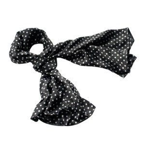 Slickblue Cute White Dots on Black Background Silk Scarf, Soft Lightweight Shawl for Women, Elegant Fashion- Two Sizes - 1 of 4