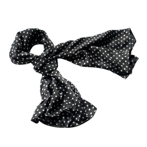 Slickblue Cute White Dots on Black Background Silk Scarf, Soft Lightweight Shawl for Women, Elegant Fashion- Two Sizes - image 1 of 4