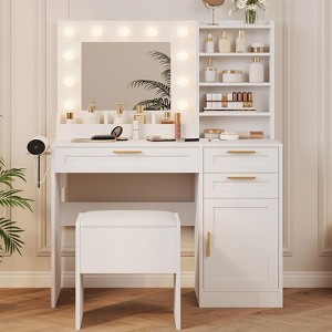 GustoWave Vanity Desk with Mirror and Lights, Makeup Vanity, Makeup Vanity Desk with Stool, 3 Color Adjustable Brightness,Power Outlets,Dressing Table - 1 of 4