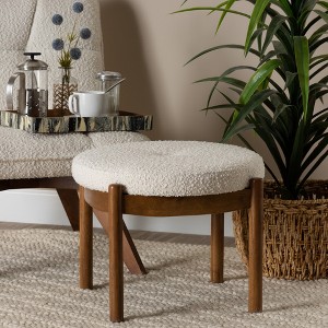 Baxton Studio Iliana Japandi Cream Boucle Fabric and Walnut Brown Finished Rubberwood Ottoman Footstool - 1 of 4