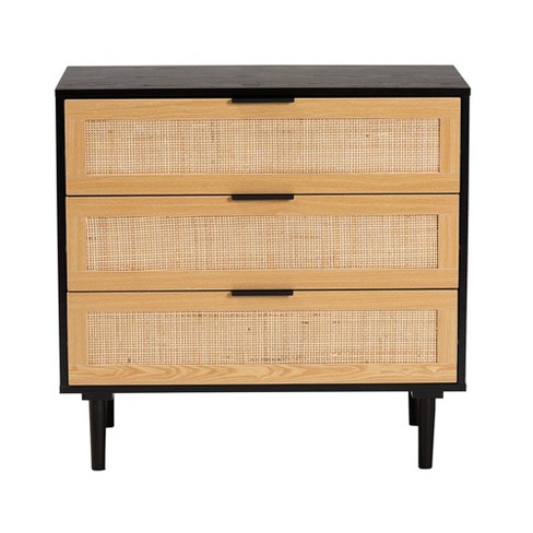 Maureen Wood And Rattan 3 Drawer Dresser Espresso natural Brown