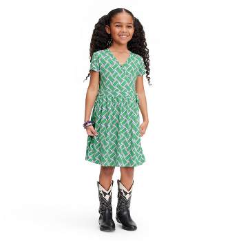 Kids' Short Sleeve Vintage Weave Green Faux Wrap Dress - DVF for Target