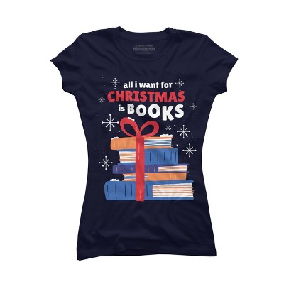 Junior's Design By Humans Christmas books By ArtStyleAlice T-Shirt