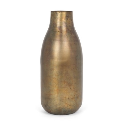 HomeRoots 17" Antiqued Gold Metal Table Vase