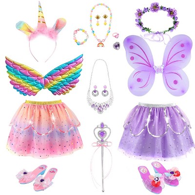 Skirfy 16 Pcs Princess Dress Up Toys for Toddler Girls, Butterfly Wings, Jewelry Gift Toys for 3+ Year Old Little Girls