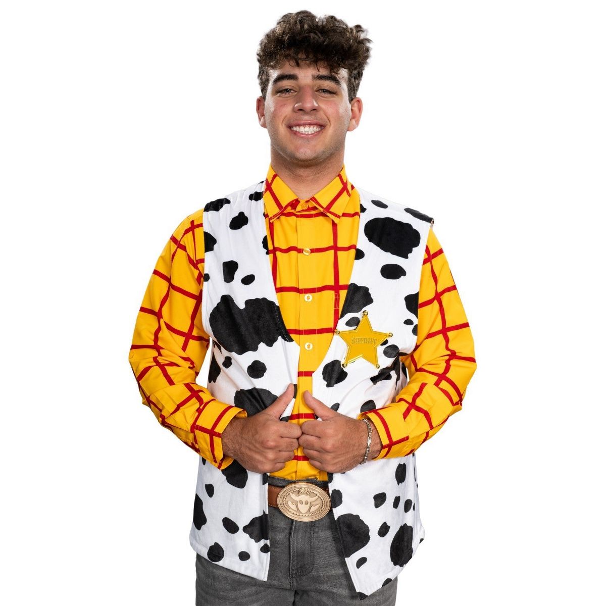 Sheriff Woody Cowboy Adult Halloween Cosplay Costume Set (Shirt, Vest, and Badge) - thumbnail 2