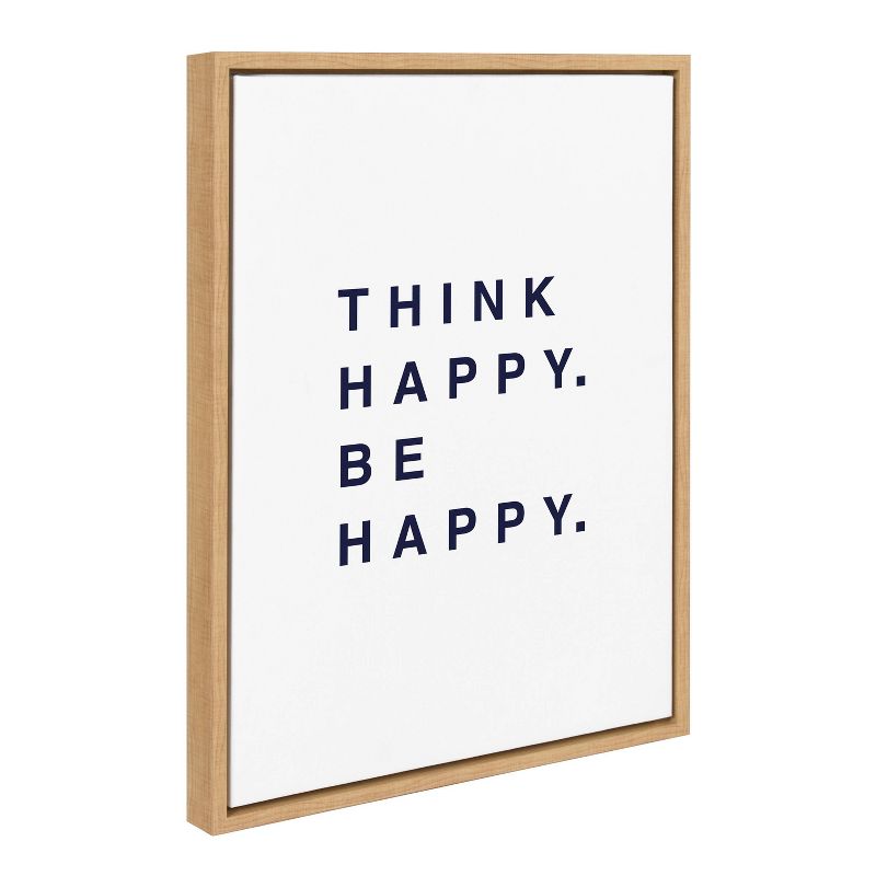 18&#34; x 24&#34; Sylvie Think Happy Be Happy Blue Framed Canvas by Maggie Price Natural Kate & Laurel All Things Decor: UV-Resistant, Easy Hang, 3 of 7