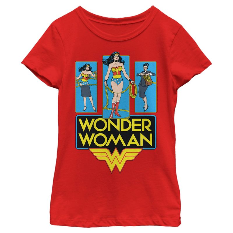 Girl's Wonder Woman Quick Change Panels T-Shirt, 1 of 6