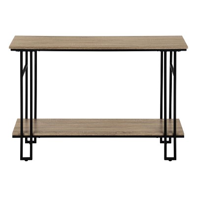 Contemporary Taupe Wood and Black Metal Console Table with Storage