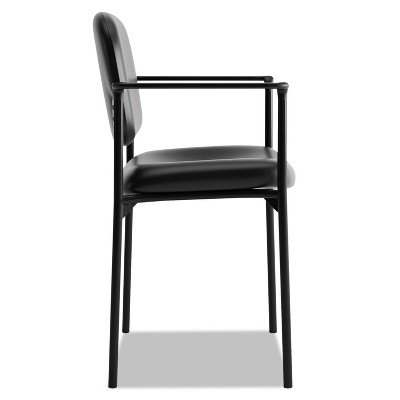 Stackable Black Leather & Steel Visitor Chair with Fixed Arms
