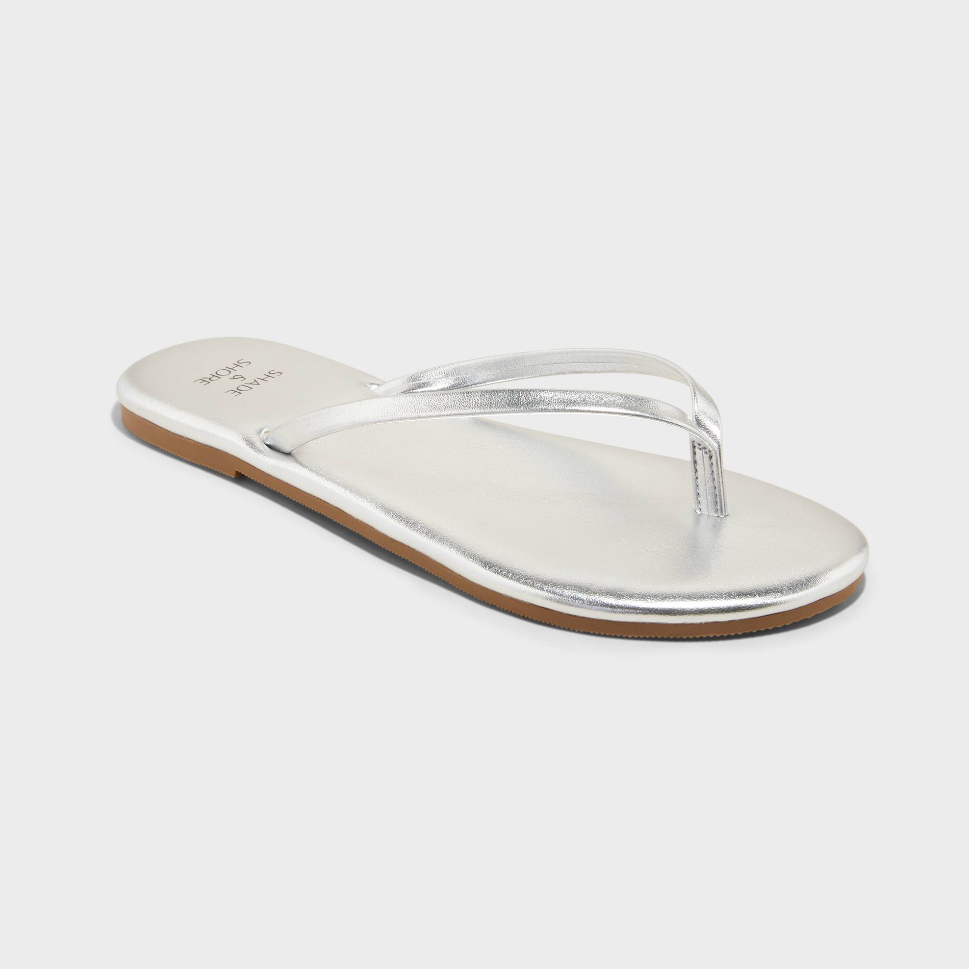 Women's Cali Thong Flip Flop Sandals - Shade & Shore™ Metallic Silver 6: Slip-On, Open Toe, Flexible Outsole, Medium Width