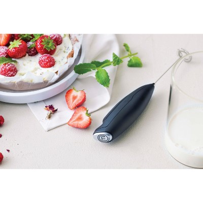 Black Battery-Operated Ergonomic Milk Frother with Stainless Steel Whisk