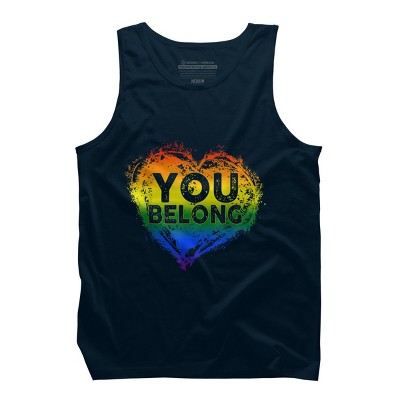 Design By Humans Pride You Belong Rainbow Heart By Belugastore Tank Top - Navy - 2X Large