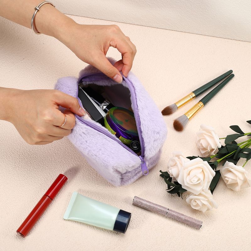 Unique Bargains Cosmetic Travel Zipper Multi-functional Small Plush Makeup Bag 1 Pc, 3 of 7