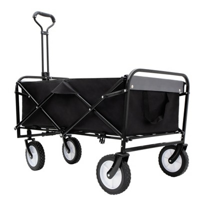 DOMETOUR Collapsible Foldable Wagon Cart with Straps, All-Terrain Wheels, 360lbs Capacity for Camping, Shopping, Sports, Gardening, Fishing, Black