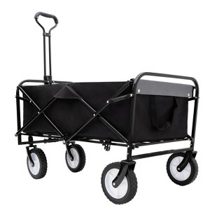 DOMETOUR Collapsible Foldable Wagon Cart with Straps, All-Terrain Wheels, 360lbs Capacity for Camping, Shopping, Sports, Gardening, Fishing, Black - 1 of 4
