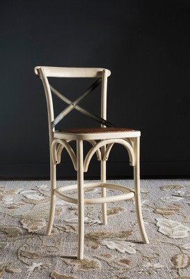 Ivory Wood X Back Counter Stool with Wicker Seat