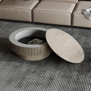 31.5'' Round Coffee Table With Storage Center Table For Living Room,Drum Coffee Table And Tables-Cuddlewood - 1 of 4