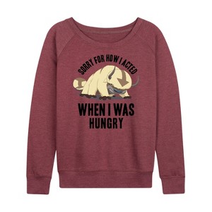 Women's - Avatar: The Last Airbender - Appa Hungry Lightweight French Terry Wide Neck Long Sleeve Shirt - 1 of 4