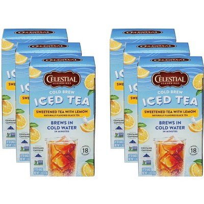 Celestial Seasonings Cold Brew Sweetened Black Tea With Lemon - Case of 6 - 18 Tea Bags