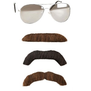HalloweenCostumes.com One Size Fits Most  Men  Adult Super Troopers Mustache and Sunglasses Halloween Costume Accessory Kit,  Brown - 1 of 4