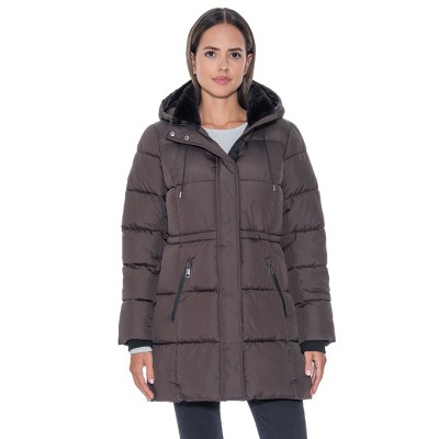 Women's 3/4 Puffer Coat with Cozy Faux Fur - S.E.B. By Sebby