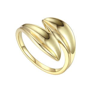 Elegant 14k Gold Plated Bypass Ring with Petal Wave Design for a Graceful and Contemporary Touch of Sophistication - 1 of 2