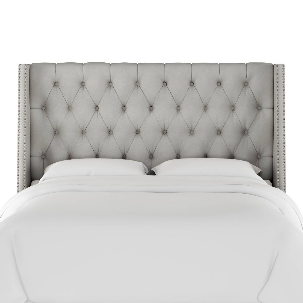 King Arlette Diamond Tufted Wingback Headboard in Velvet Medium Gray - Skyline Furniture -  54349828