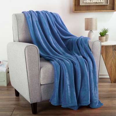 Flannel Fleece Throw Blanket- For Couch, Home Decor, Sofa & Chair- Oversized 60" x 70", Soft & Plush Microfiber in Infinity Blue by Hastings Home