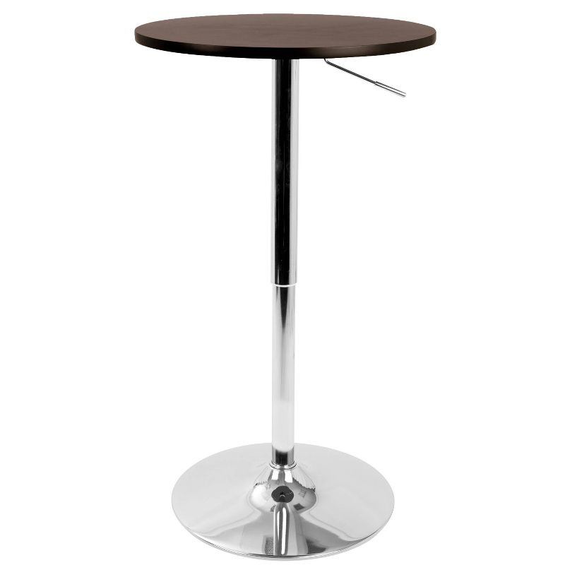 Contemporary 23.5&#34; Adjustable Bar Height Pub Table Wood/Espresso Brown with Chrome Frame - LumiSource, 1 of 7
