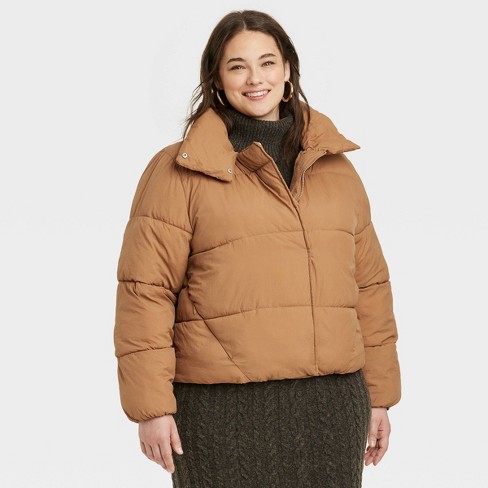 Women's Short Relaxed Puffer Jacket - A New Day™ Brown 4X