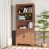 5 Tier Bookshelf with Doors, 71 Inch Tall Wood Farmhouse Bookcase, Space Saving Display Storage Cabinet Accent Cabinet for Living Room Bedroom - 3 of 4