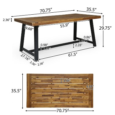 Modern 7-Piece Black and Teak Outdoor Dining Set