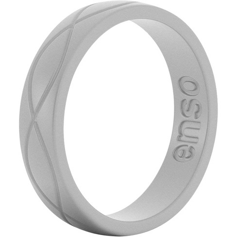 Enso Rings Thin Etched Bevel Series Silicone Ring - Misty Gray Aspen 7