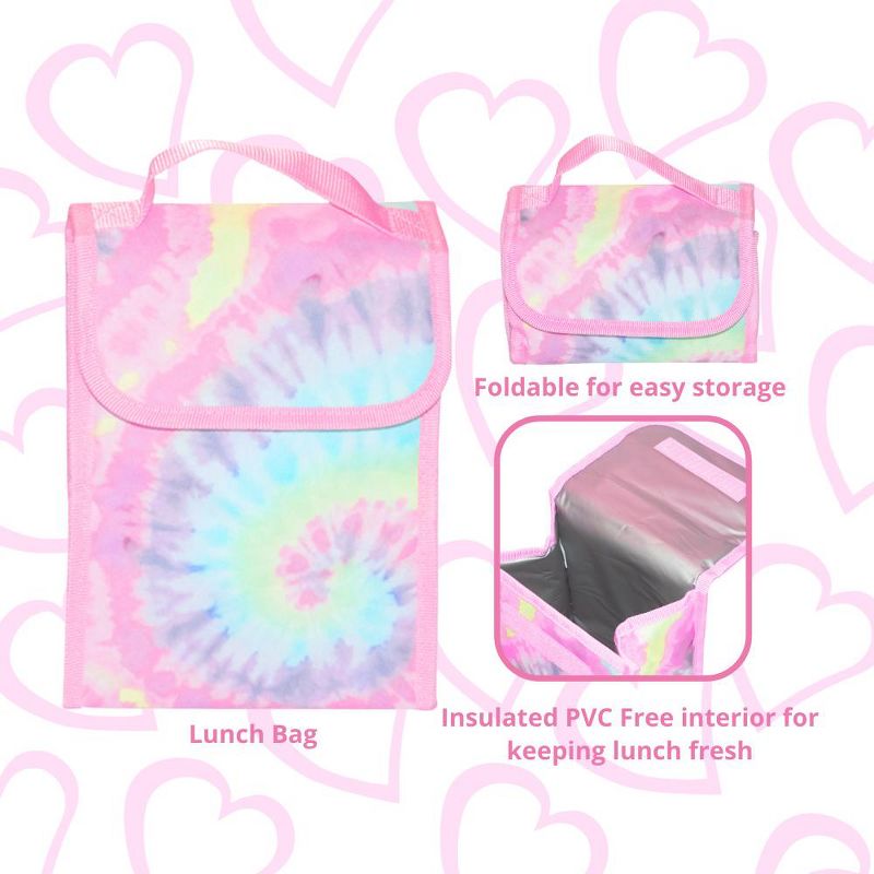 CLUB LIBBY LU Tie Dye Backpack Set for Girls, 16 inch, 6 Pieces - Includes Foldable Lunch Bag, Water Bottle, Scrunchie, & Pencil Case, 4 of 8