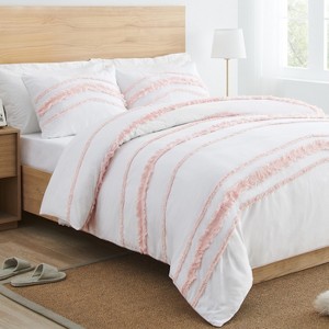 Sweet Jojo Designs Queen Duvet Cover and Shams Set Boho Fringe Pink and Ivory 3pc - 1 of 4