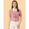 Allegra K Women's Contrast Collar Tie Ruffle Front Button Short Sleeve Work Shirt - 2 of 4