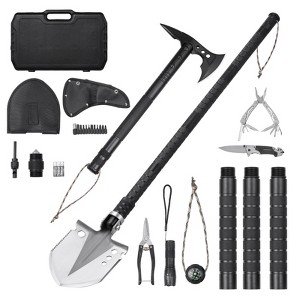 VEVOR Survival Shovel Survival Axe, 28-in-1 Camping Folding Shovels with Hatchet, Stainless Steel Tactical Shovel Hatchet Combo,Black - 1 of 4
