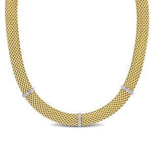 EVERLY JEWELRY | Two-Tone Sterling Silver 1/2 CT TGW Cubic Zirconia Triple Bar Popcorn Necklace - 17 inch - 1 of 4