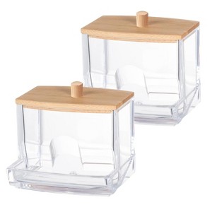 Clear Cotton Swab Dispenser with Bamboo Lid—Acrylic Qtips Dispenser, Easy-Access, Cotton Swab and Cotton Ball Holder - 1 of 2