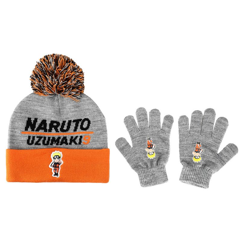 Naruto Shippuden Cuffed Beanie Hat with Pom and Gloves Combo Set  for kids, 1 of 4