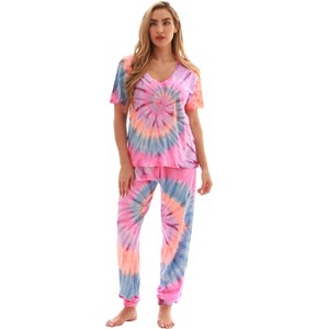 Just Love Womens Pajama Jogger Pant Set  Unique Buffalo Plaid & Tie Dye Sleepwear - 1 of 3