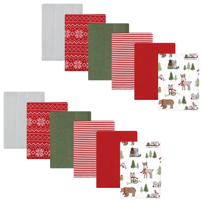 Hudson Baby Unisex Baby Cotton Flannel Burp Cloths Bundle, Christmas Forest, One Size, 1 of 9