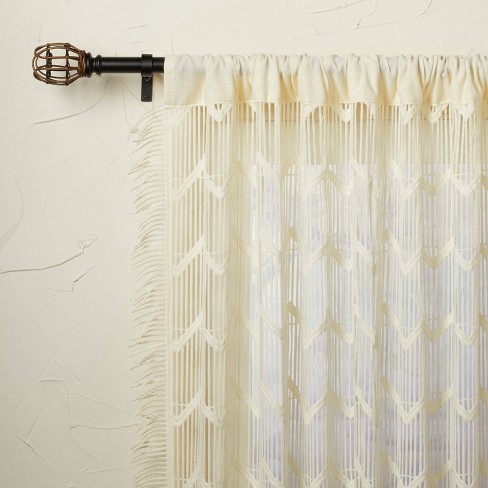 All Over Zig Zag Macrame Sheer Curtain Panel Cream - Opalhouse™ designed with Jungalow™  - image 1 of 4