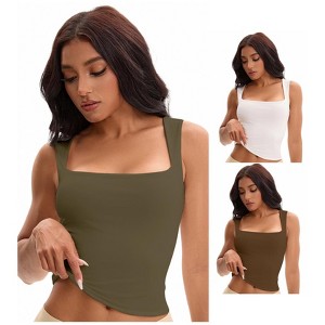 INSPIRE CHIC Women's 3 Pcs Square Neck Plain Back Sleeveless Tank Tops Basic Fitted Camisoles - 1 of 4
