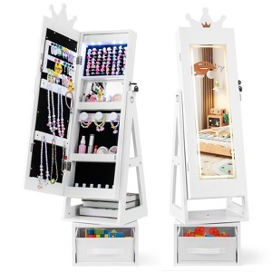 Tangkula Swivel Kids Jewelry Cabinet w/ Lights Full-Length Mirror & Built-in Mirror - 1 of 4